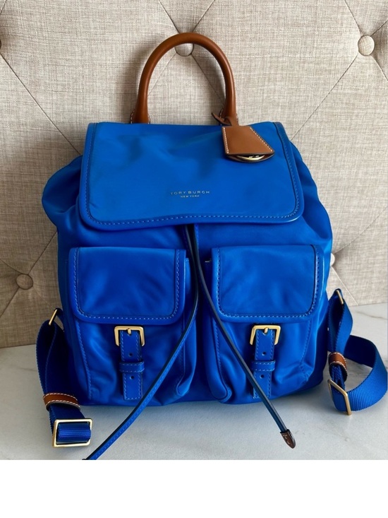 Tory Burch Handbags - Tory Burch Perry Blue Nylon Backpack Leather Trim Gold Hardware NWOT